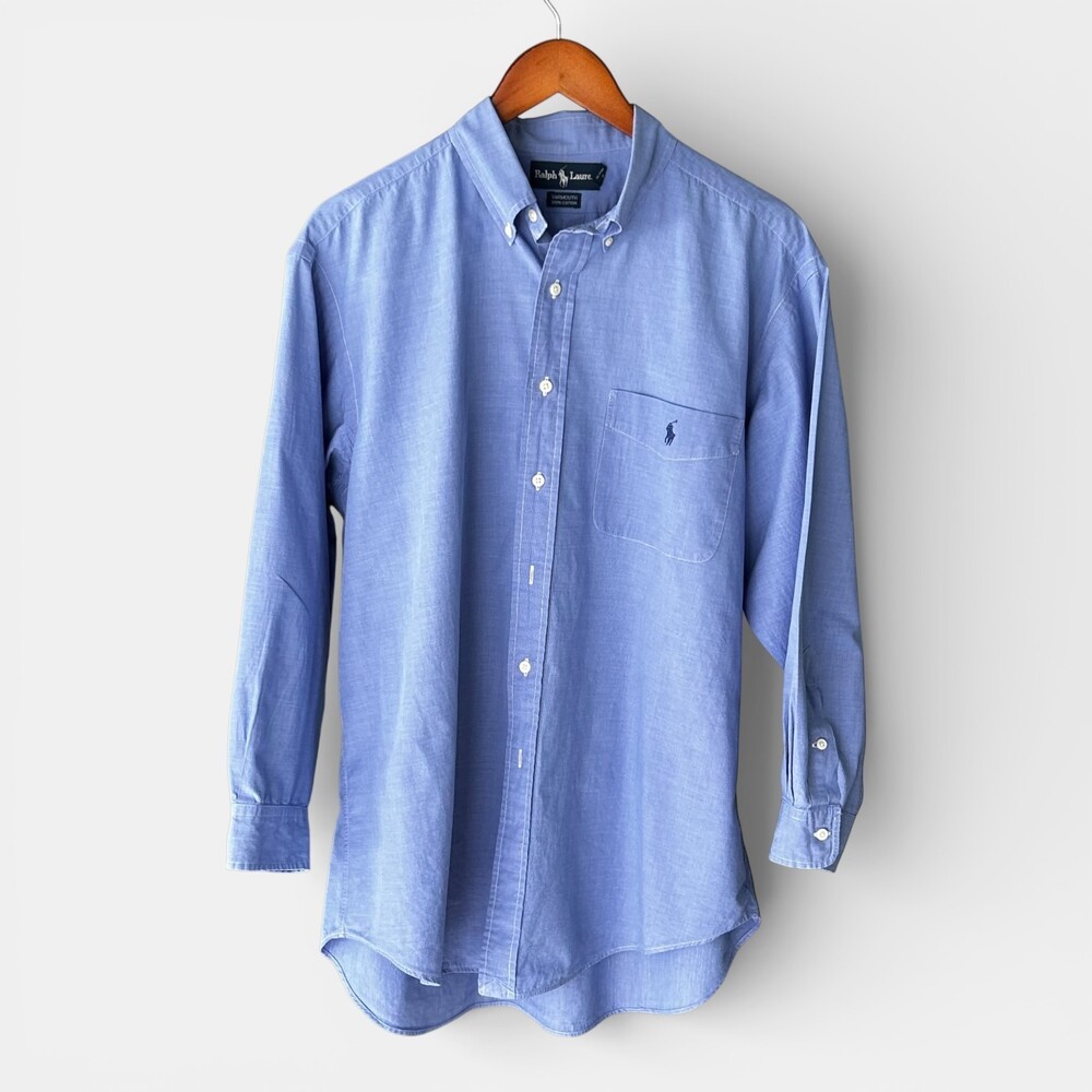Ralph Lauren Yarmouth Dress Shirt Blue Check Button Up Men 17 32/33 Cotton